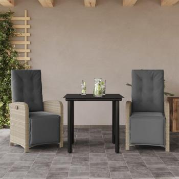 Ensemble de bistro 3 pcs + coussins gris clair, tissu résine tressée