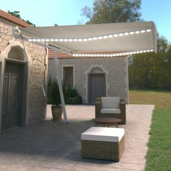 Store de balcon vidaXL 500x350 cm crème avec capteur de vent et LED