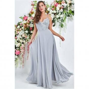 Goddiva Scallop Lace Chiffon Maxi Dress