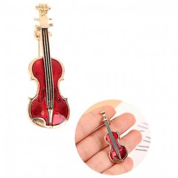 Broche Dame Violon Élégante Rouge 5.1x1.7cm