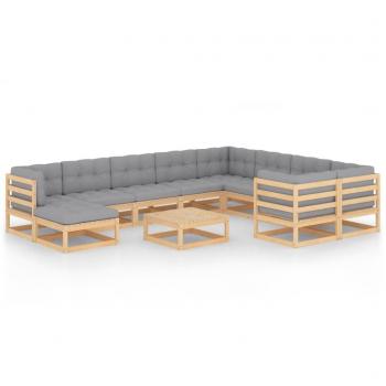 Juego de muebles de jardín 11 piezas con cojines de madera de pino maciza
