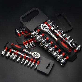 Reversible Ratchet Socket Wrench Set with Quick Release and Rack