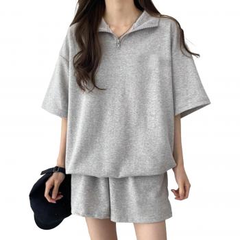 Jersey top y short casual con manga larga, color gris