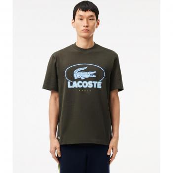 Camiseta Lacoste de Hombre Gráfica de Algodón Jersey Manga Corta Negra y Azul