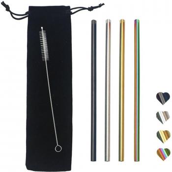 Straight Love-Shaped Stainless Steel Drinking Straws Set