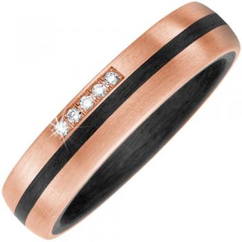 JOBO Partner Ring Carbon mit 585 Gold Rotgold matt 5 Diamanten Brillanten Pertnerring Größe 56