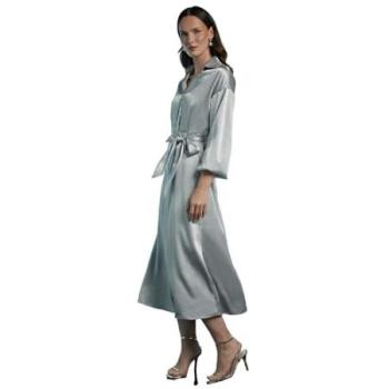Debenhams Silver Satin Wrap Dress, Tie Waist – 12