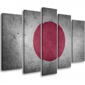 Japan Flagge – Fünfteiliges Wandbild, 100x70 cm grau