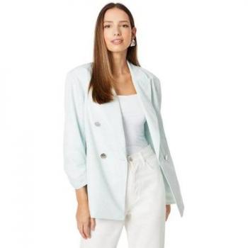 Women's Green Double-Breasted Ruched Blazer