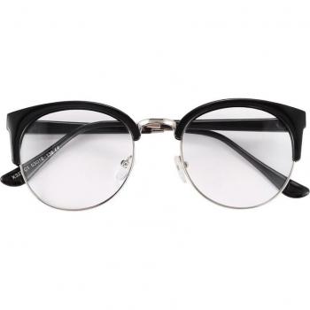 Antiguas Gafas de Diseño Retro Unisex, Lentes Transparentes, Marco Negro con Reflejos y Estructura Plateada