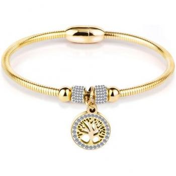 Bracelet charmant en acier inoxydable avec motif d'arbre et cristaux