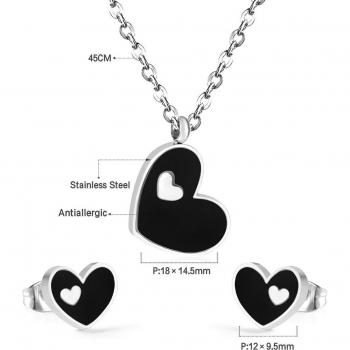 Conjunto de accesorios de joyería de acero inoxidable para mujer, collar y pendientes en forma de corazón