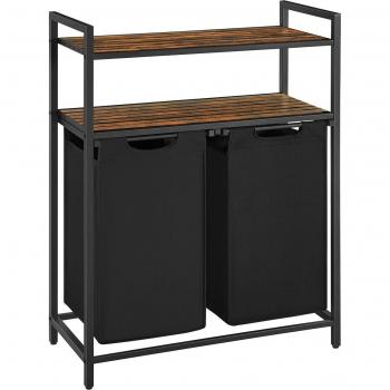Calicosy Bac à linge 2 compartiments 46 L, 2 étagères – Noir