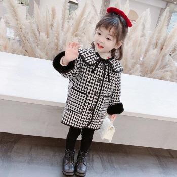 Girls' Plus Velvet Thick Plaid Woolen Coat for Winter