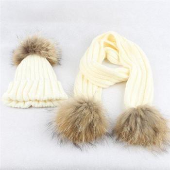 Girls and Boys Winter Knit Beanie and Scarf Set with Pompom