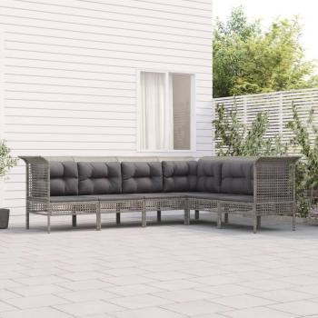 VidaXL Salon de jardin 6 pcs avec coussins Gris RÃ©sine tressÃ©e