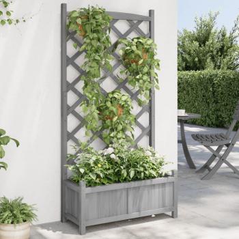 Solid Wood Fir Planter with Trellis in Grey