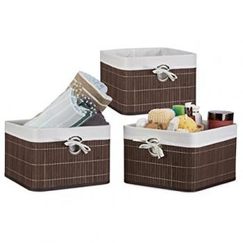 Relaxdays Bamboo Basket Trio – Brown, Rectangular, Bathroom Accessories (20×31×31 cm)
