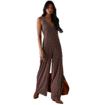 Velvet‑Rich Diamante Sequin Jumpsuit – Cocoa Finish