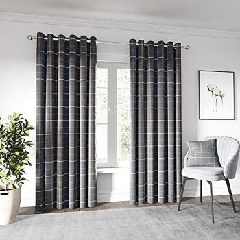 Helena Springfield Harper Lined Eyelet Room Darkening Curtains 168 x 228 cm, Charcoal/Ginger