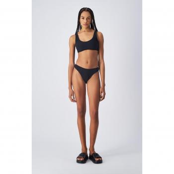 Slip bikini sgambato in nylon effetto arricciato