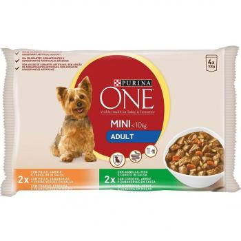 Purina One Alimento Húmedo Mini Adulto Pollo Cordero en Salsa 4X85 Gr