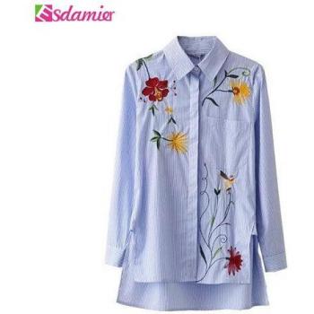 Chic Floral Embroidery Long Sleeve Shirts