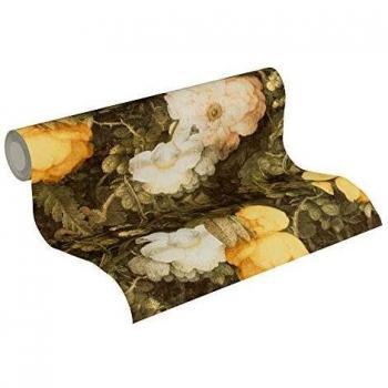 Livingwalls 369211 Metropolitan Stories Anke & Daan Amsterdam Papier peint intissé Motif fleurs Vert foncé Jaune 10,05 x 0,53 m