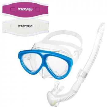 Máscara GULL Mantis 5 (Azul Neon) con Snorkel Layla y Capa de Alça KURORO en rosa