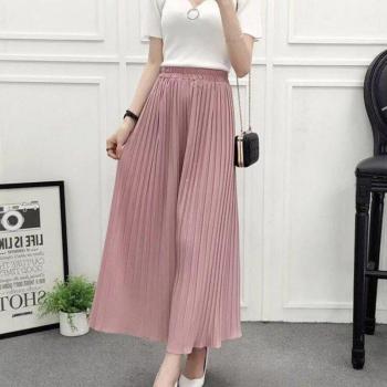 Pantalon plissé grande taille en mousseline de soie léger