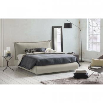 Lit Dfecci Dmora : coffre, tissu, tête de lit, 160x190 cm, Made in Italy, Beige