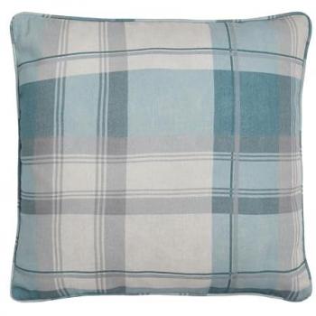Fusion Balmoral Check Duck Egg Cushion, 43cm Square, Cotton Filled