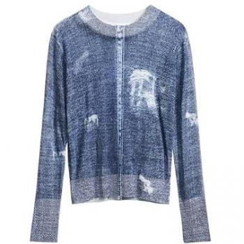 Desigual Pullover Donna Effetto Denim Blu