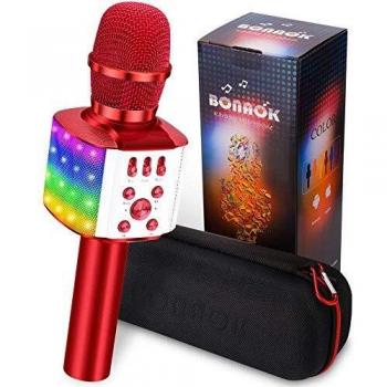 BONAOK Upgraded Bluetooth Karaoke Wireless Microphone with Flashing Colorful LED Lights, 4 in 1 Portable Bluetooth Karaoke Machine Home Party Speaker Gift for iPhone/Android/PC