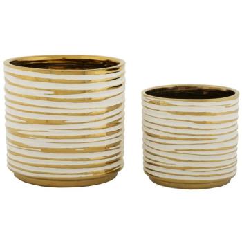 Duo de porte-vases en céramique blanche et dorée Ø 23x22-18x17,5 cm