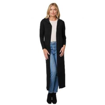 Women's Black Hooded Longline Outerwear