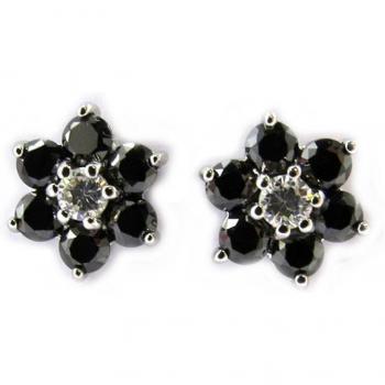 Les Trésors De Lily [M1743] – Boucles d’Argent « Fleurs de Cristal Noires »