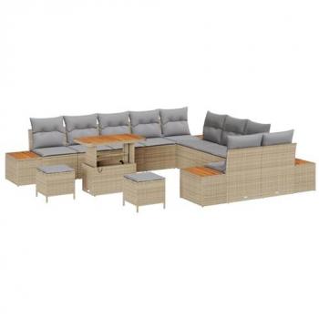 Ensemble de Canapés de Terrasse 13 pièces Beige en Rattan Poly Acacia