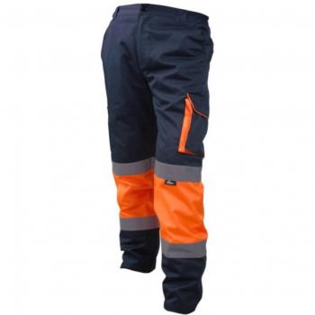 Arbeitshose in Marineblau mit orangefarbenen Einsätzen, Größe XL