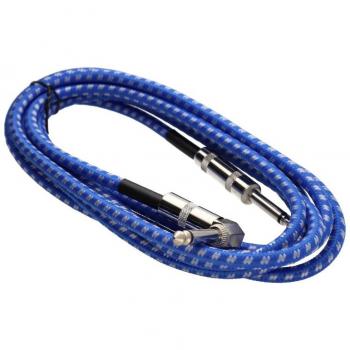Citronic Retro Braided Guitar Lead, Right Angled Plug to Plug, 3m, Blue/White