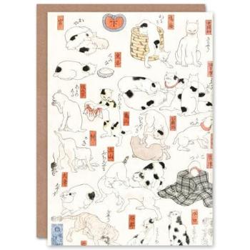 Ukiyo‑E White Cat Card, Artery8 Collection, Kuniyoshi Edition