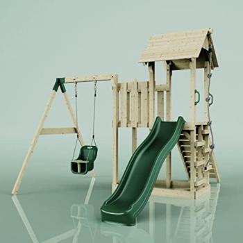 PolarPlay Spielturm mit Wellenrutsche und Kinder-Schaukel