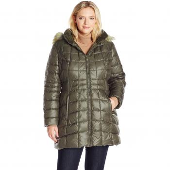 Jones NY Women's Green Sherpa Lined Polyfill Coat, Mid-Length, Plus Size (Down Alternative)