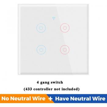 Interruptor de Luz WIFI Táctil, Control Remoto desde App, Compatible con Alexa, Sin Neutro, 110V-240V, 1/2/3/4 Entradas