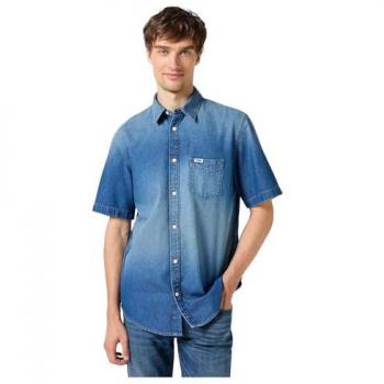 Wrangler Kurzarm Jeanshemd Regular Fit Blau M Herren