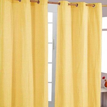 Yellow Cotton Gingham Eyelet Curtain Pair 137 x 228 cm