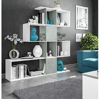 Kit Design Libreria Zig‑Zag 145×29×145 cm Bianco/Cemento – Fores Habitat