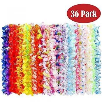 BangShou 36 Pieces Tropical Hawaiian Flower Lei Set