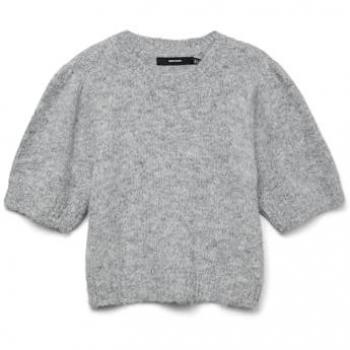Mode Gris Pull Col Rond Manche Bouffante