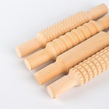 Rouleau à boue en bois avec motif, 4 pièces/ensemble